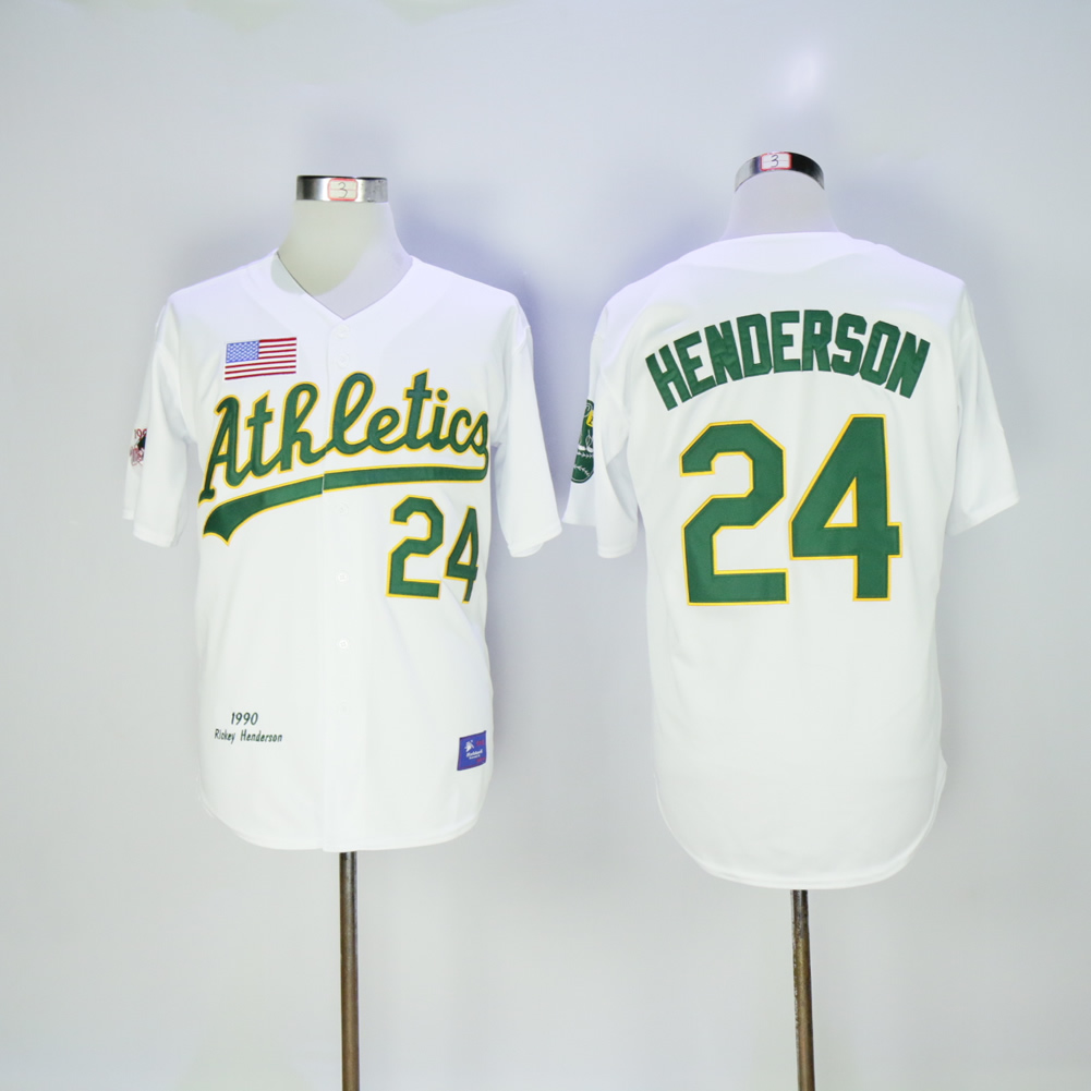 Men Oakland Athletics #24 Henderson White Throwback MLB Jerseys->oakland athletics->MLB Jersey